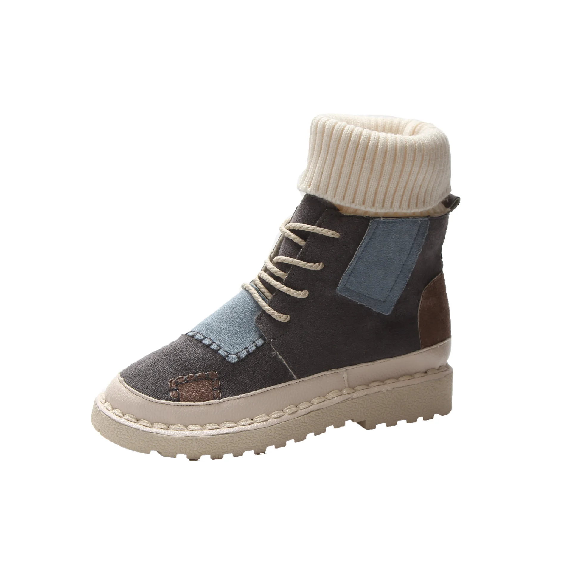 Зимние Роскошные Дизайнерские винтажные короткие ботинки с заплатками женские