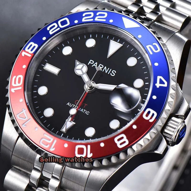Мужские часы с автоподзаводом PARNIS черные 40 мм пряжкой t браслет для юбилей модель