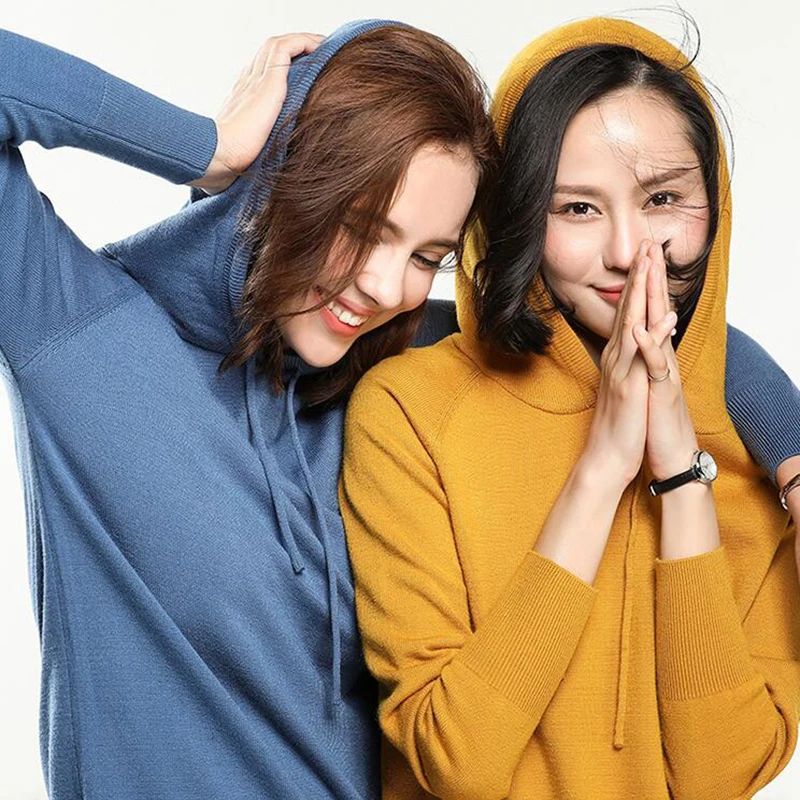 

Women Hoodie Oversize Knitted Hooded Cashmere Sweatshirt Fashion Pullovers