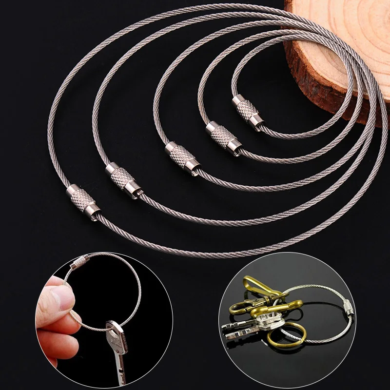 

10Pcs/Set 100/150/200mm Keychain Tag Rope Stainless Steel EDC Wire Cable Loop Screw Lock Gadget Ring Key Keyring DIY Hand Tools
