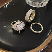 2020 new exquisite shiny zircon heart opening rings for woman fashion korean jewelry party girls luxurious unusual set rings