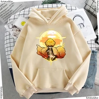 anime sweatshirt demon slayer zenitsu winter casual graphic hoodie men hooded cool hip hop streetwear beige hoody male