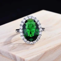 new 925 silver oval simulation red tourmaline gemston resizable ring emerald pave zircon ring for women men jewelry party gift