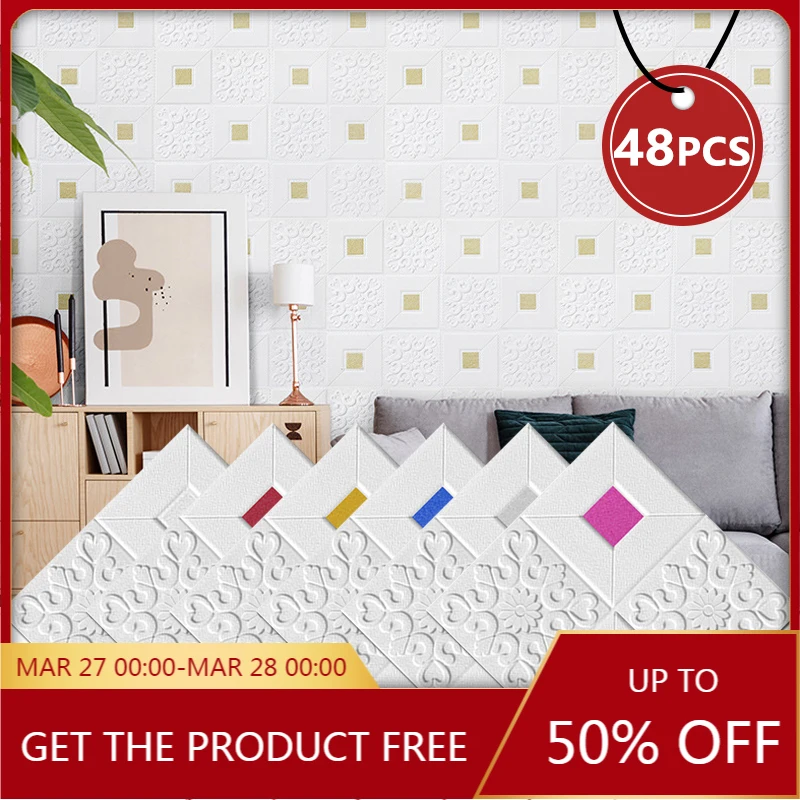

35*35CM 3D Wall Stickers Bedroom Decor Waterproof Self Adhesive DIY Foam Wallpaper For Living Room Kitchen TV Backdrop Decals