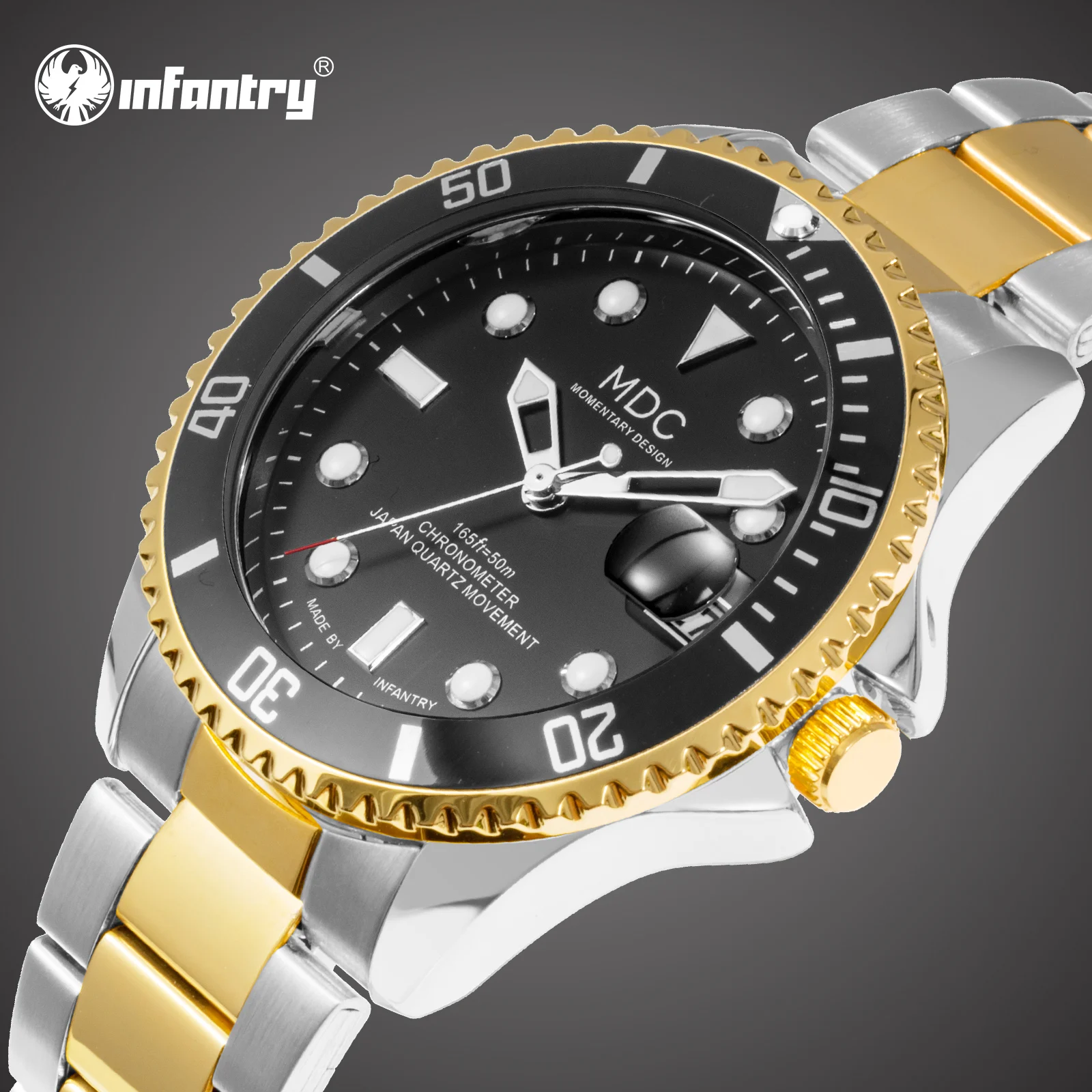 Часы MDC мужские из нержавеющей стали брендовые роскошные золотистые светящиеся