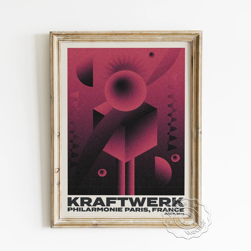 

German Electronic Music Group Kraftwerk Poster, Abstract Solid Geometry Pattern Canvas Painting, Disco Bar Club Backdrop Decor