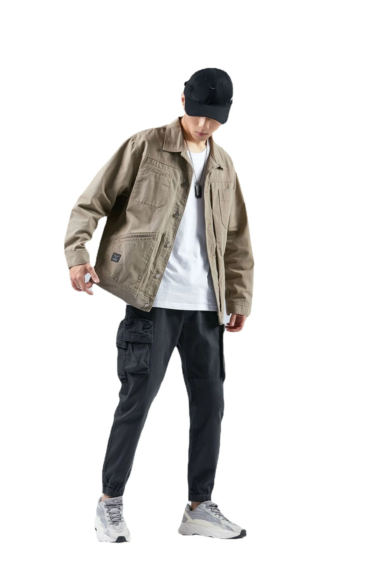 

2021 spring thin work jacket coat men's fashion add fat increase handsome trend fat spring and autumn cotton top