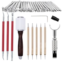 imzay 30pcs leather carving working saddle set with diy hammer swivel knife leather craft modelling point pen dual tipped tool