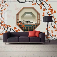 wall paper home decor new chinese style flower bird retro abstract three dimensional geometric background custom mural wallpaper