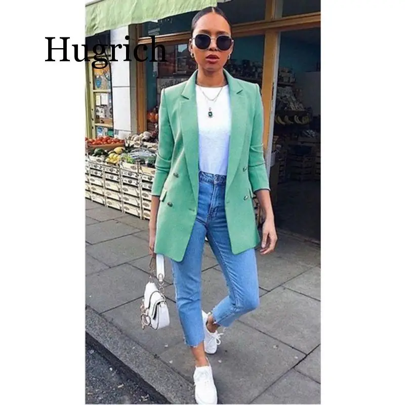 Женский однотонный Блейзер на пуговицах с длинным рукавом | Женская одежда