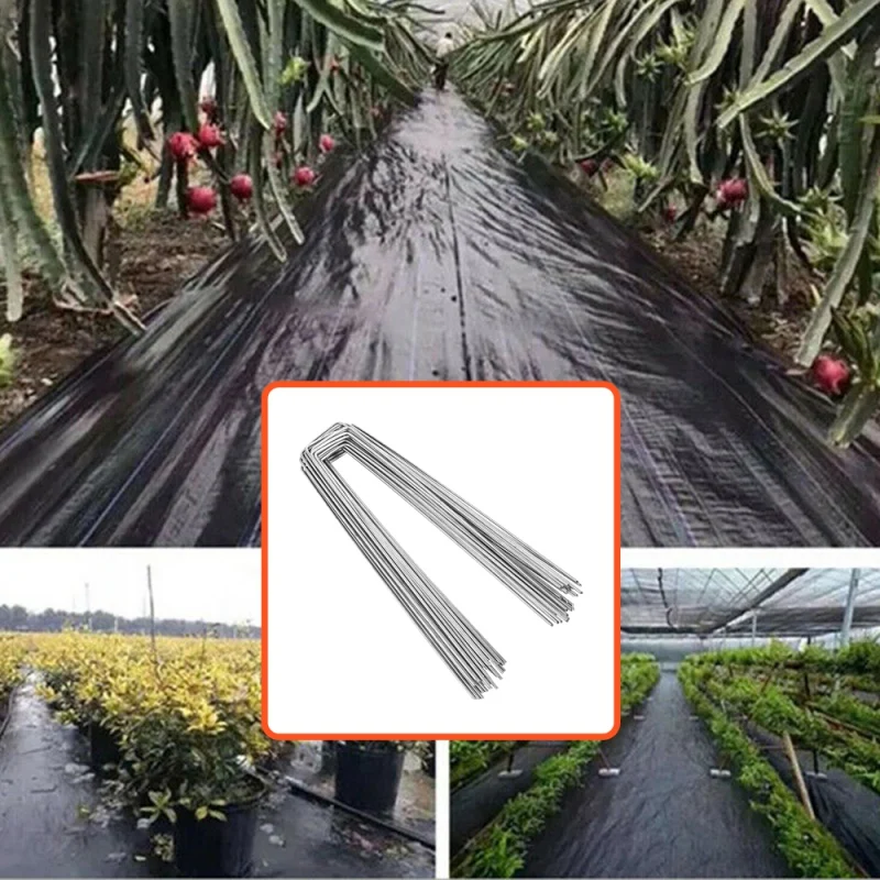 

50Pcs Garden Pegs Metal U-Shape Lawn Turf Fixed Pegs Ground Spikes Landscape Cover Pegs Garden Decor Supplies