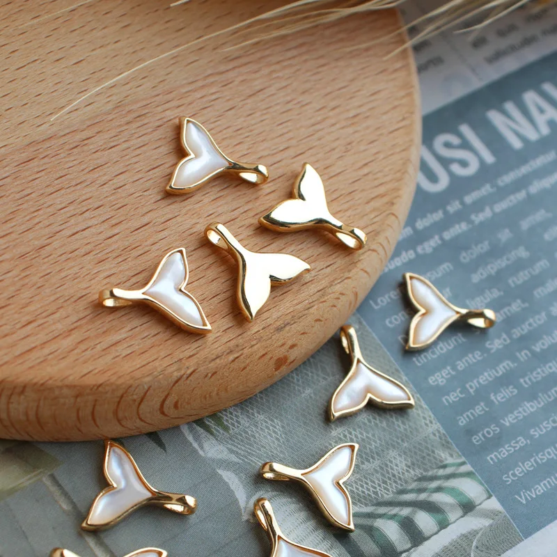 

14K wrapped gold accessories fish tail shape inlaid pearl shell Mermaid tail for DIY, necklaces, earrings, accessories, jewelry