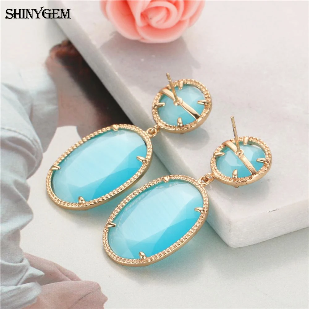 Женские серьги подвески в форме капель кошачий глаз ShinyGem граненые большие стразы