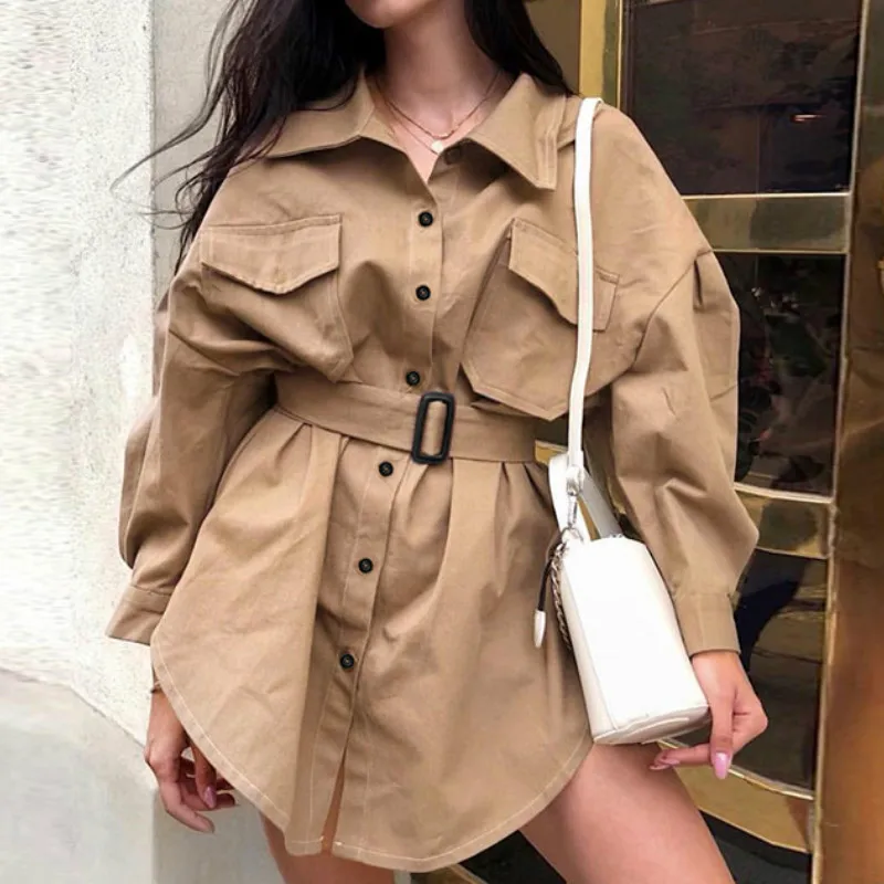 Шикарный уличная короткий однобортный тренч для женщин однотонный отложной