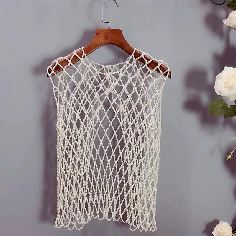 Женский топ с бусинами WHITNEY WANG летний жемчужинами ручной работы в уличном стиле