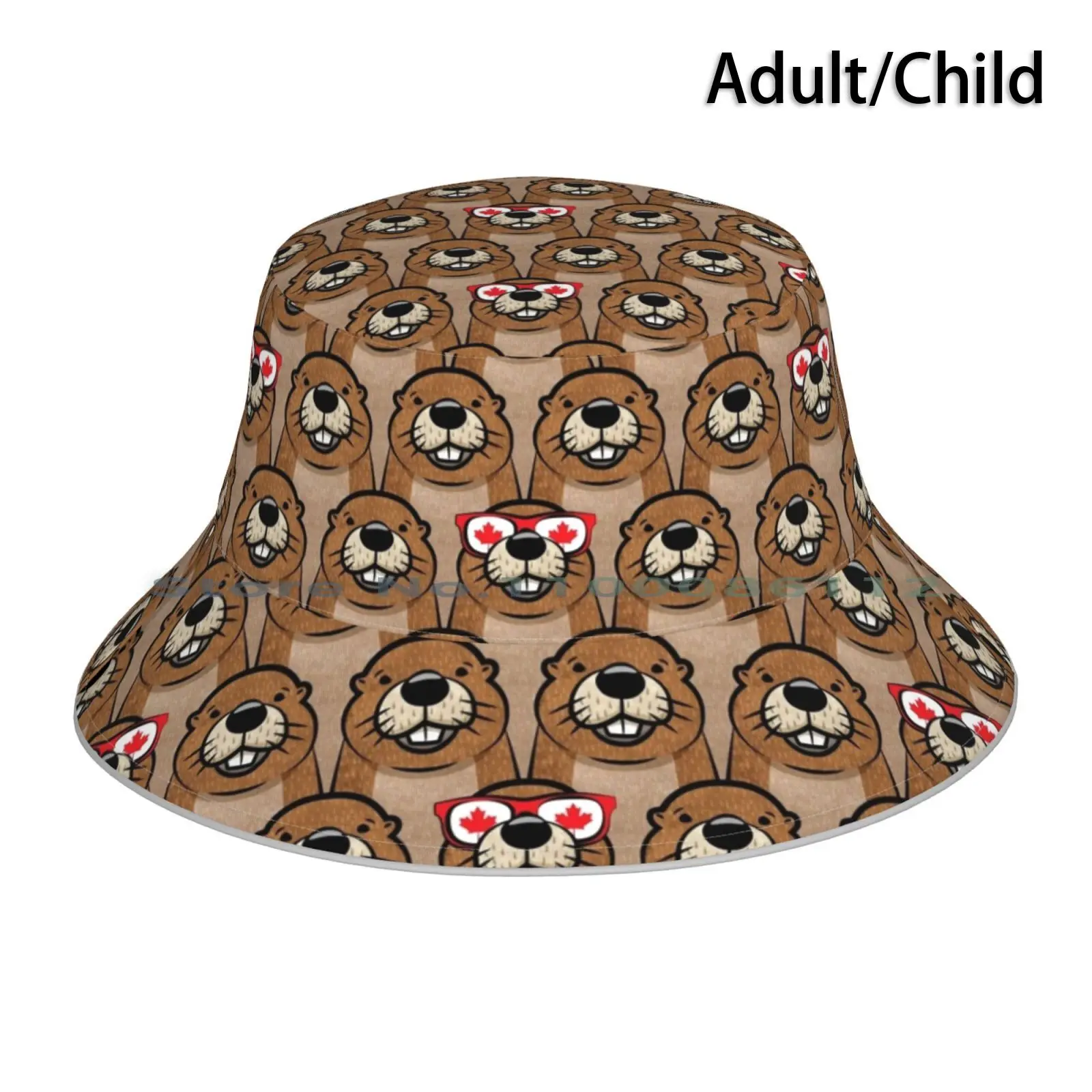 

One Cool Beaver-Canada Bucket Hat Sun Cap Beaver With Glasses Canadian Flag Little Arrow Patriotic Beavers Cute Beaver Canada