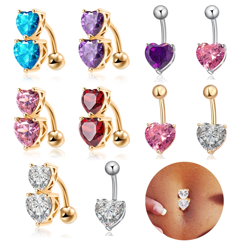 Изогнутая штанга для пирсинга пупка из хирургической стали с двумя сердцами