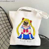 women shopper puglor moon sailor meow printed bag harajuku shopping canvas shopper bag girl handbag tote shoulder lady bag