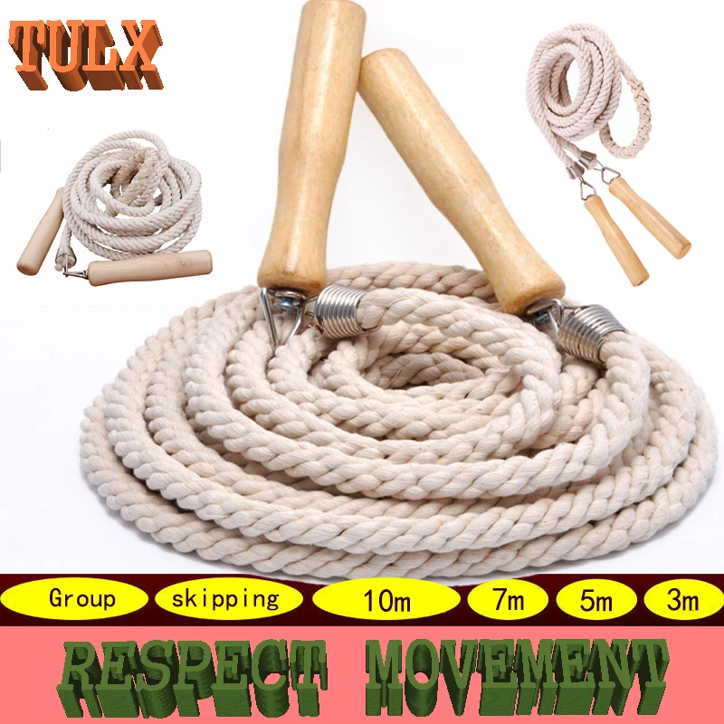 

3m/5m/7m/10m Multi-person Group Skipping Rope Wooden Handle Spring Cotton Collective Training Rope Portable Fitness Equipment