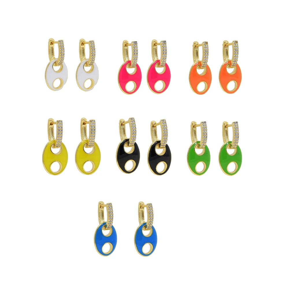 

7 Colors Rainbow Neon Enamel Girl Women Fashion Colorful Jewelry Double Row CZ Paved Mini Hoop Charm Earring New