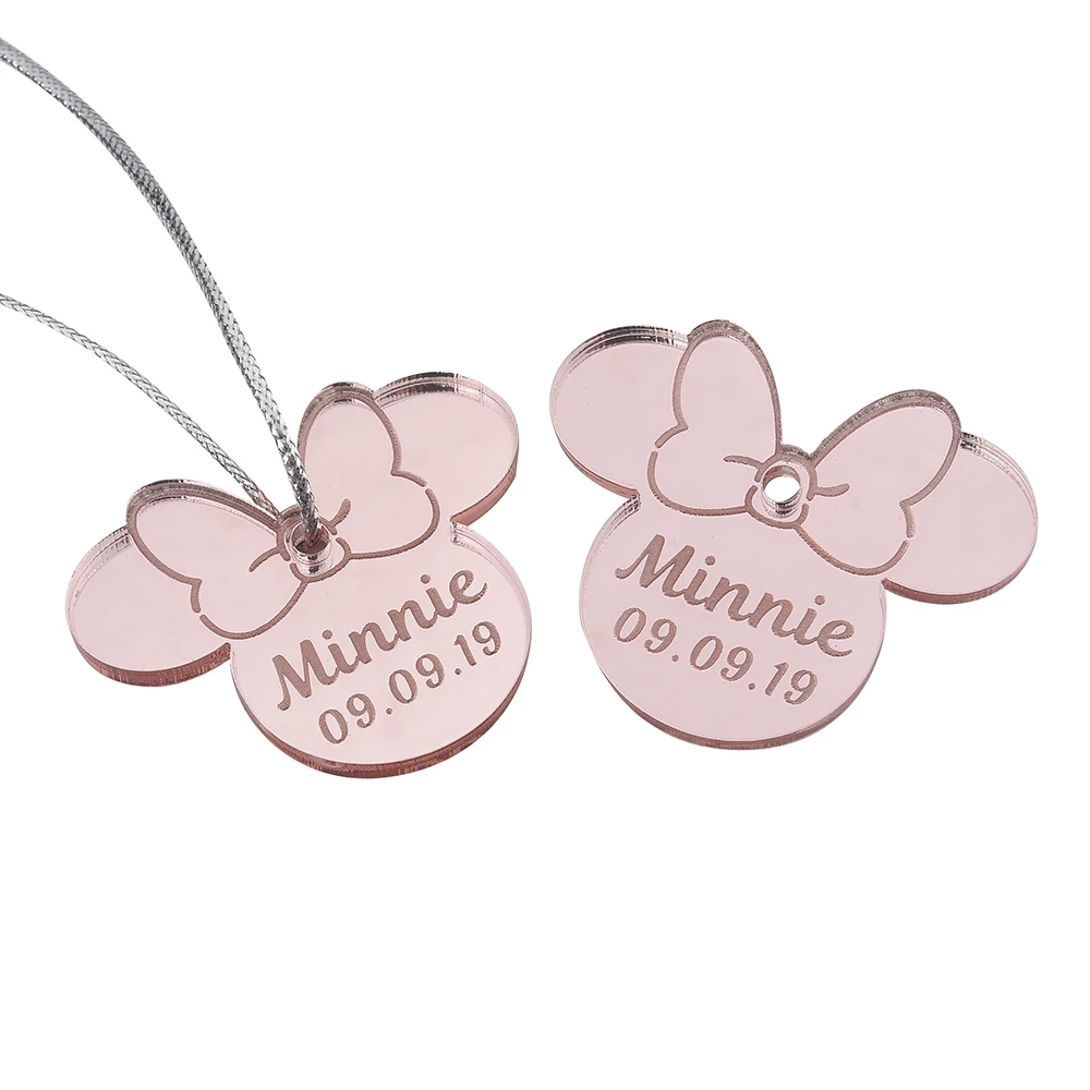 Style8 Pink 10 шт. персонализированные гравированное зеркало Минни Маус надписи имя карты метки ребенок душ украшение для вечеринки в день рождения 40 мм логотип - Цвет: Style8 Pink