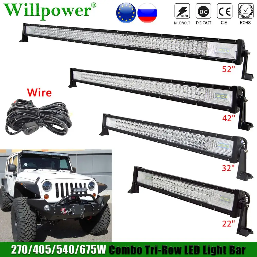 Car Roof 3 row 22" 32" 42" 52" LED Work Light Bar For Jeep Dodge Chevy Polaris UTV Pickup SUV Offroad 4x4 Truck Fog Driving Lamp |