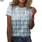 Женская футболка в клетку в полоску, модная свободная футболка, Повседневная футболка с коротким рукавом, Женский Яркий Топ, пасторальная Мода 2021