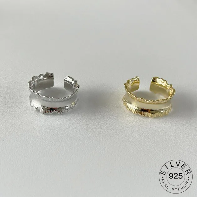 

925 Sterling Silver Irregular Wave Rings Trendy Simple Geometric Handmade Jewelry for Women Couple Size 17mm Adjustable