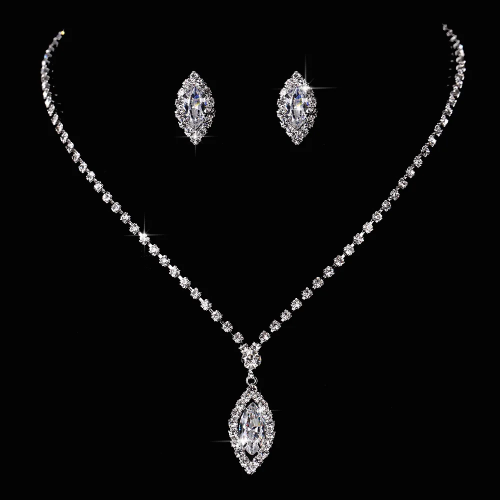 

CSHOU189 Популярный блестящий роскошный листовой циркон набор свадебное ожерелье, серьги ювелирный набор цепи