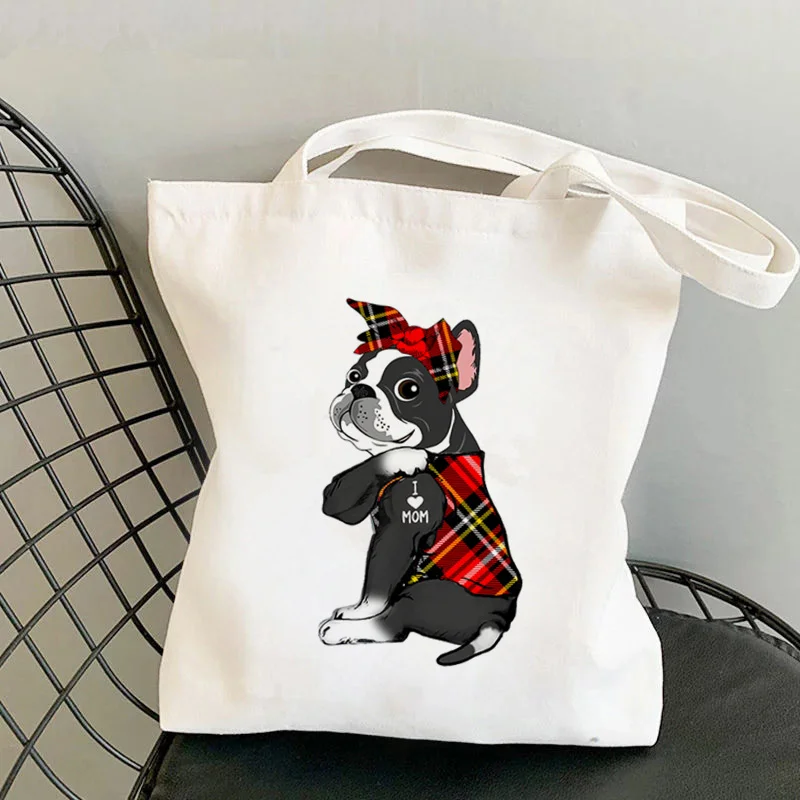 

Клетчатые банданы Shopper Boston Terrier I LOVE MOM, женская сумка-тоут с принтом, Женская холщовая сумка-шоппер на плечо для девушек