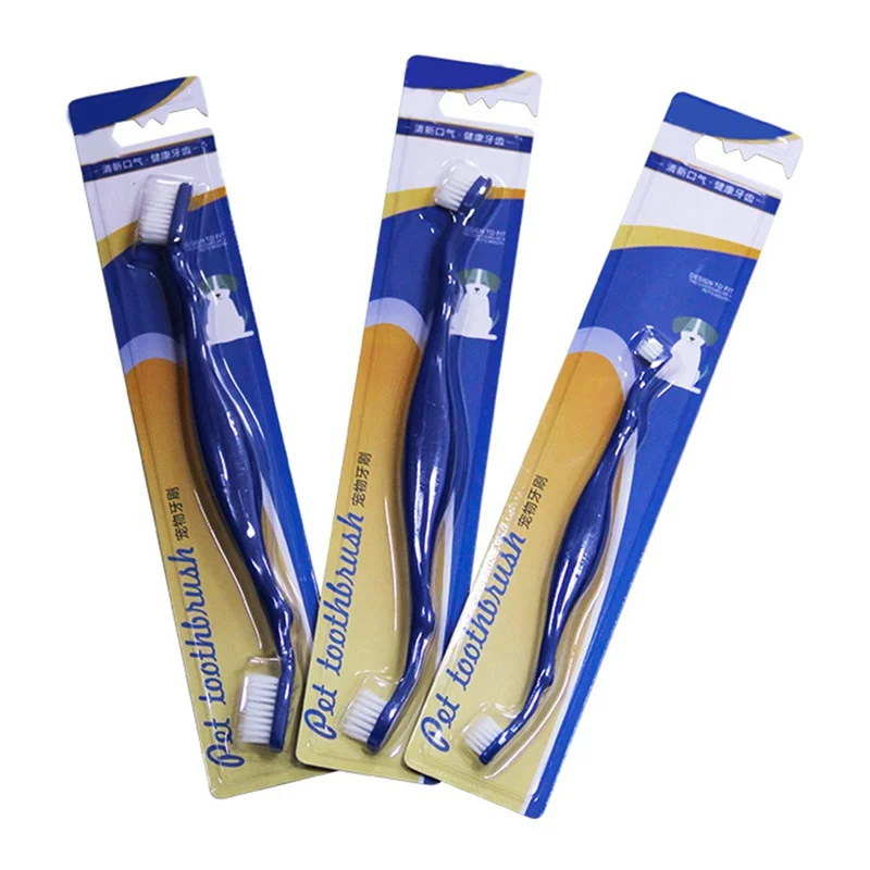 Зубная щетка для домашних животных пластиковая синяя двусторонняя (один большой