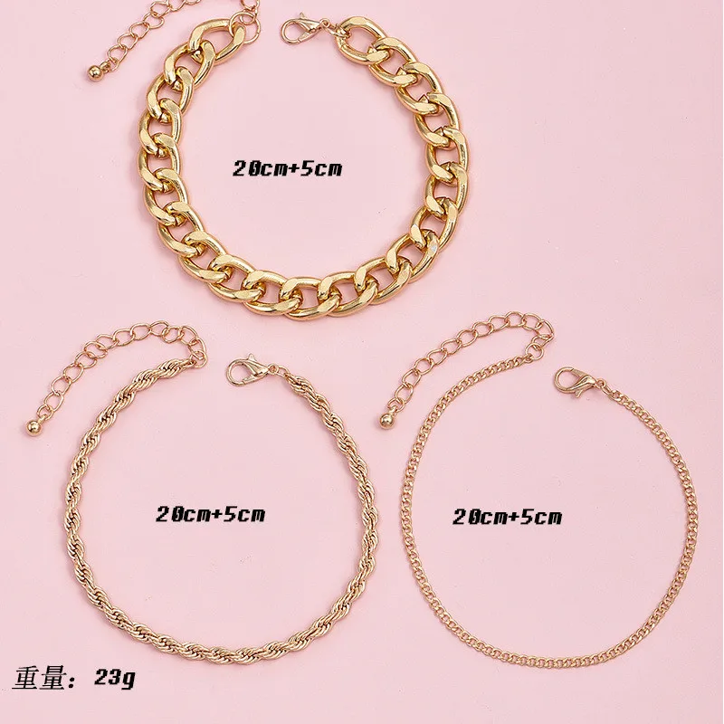 

3pcs/set Hiphop Gold Color Snake Chain Anklet for Women Men Leg Chunky Chain Handmade Anklet Bracelet Set Foot Jewelry