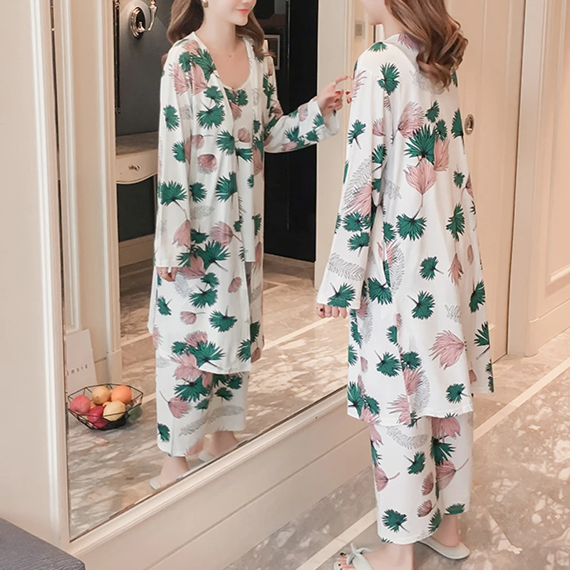 Пижама женская 3 шт. пижама 2019 зимняя Пижамы женские комплет Домашняя одежда для