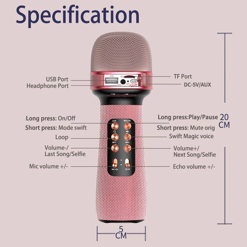 

WS898 Child Wireless Bluetooth Microphone Audio Speaker 2-In-1 Portable Karaoke Mic Built-In FM Radio For KTV Singing/Call/Live