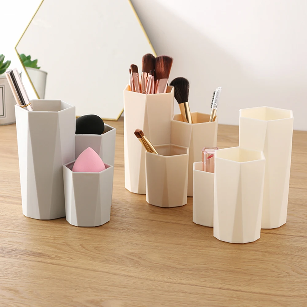 

3 Lattices Cosmetic Make-up Brush Storage Box Makeup Nail Polish Cosmetic Holder Make Up Tools Pen Holder Rack Table Organizer #