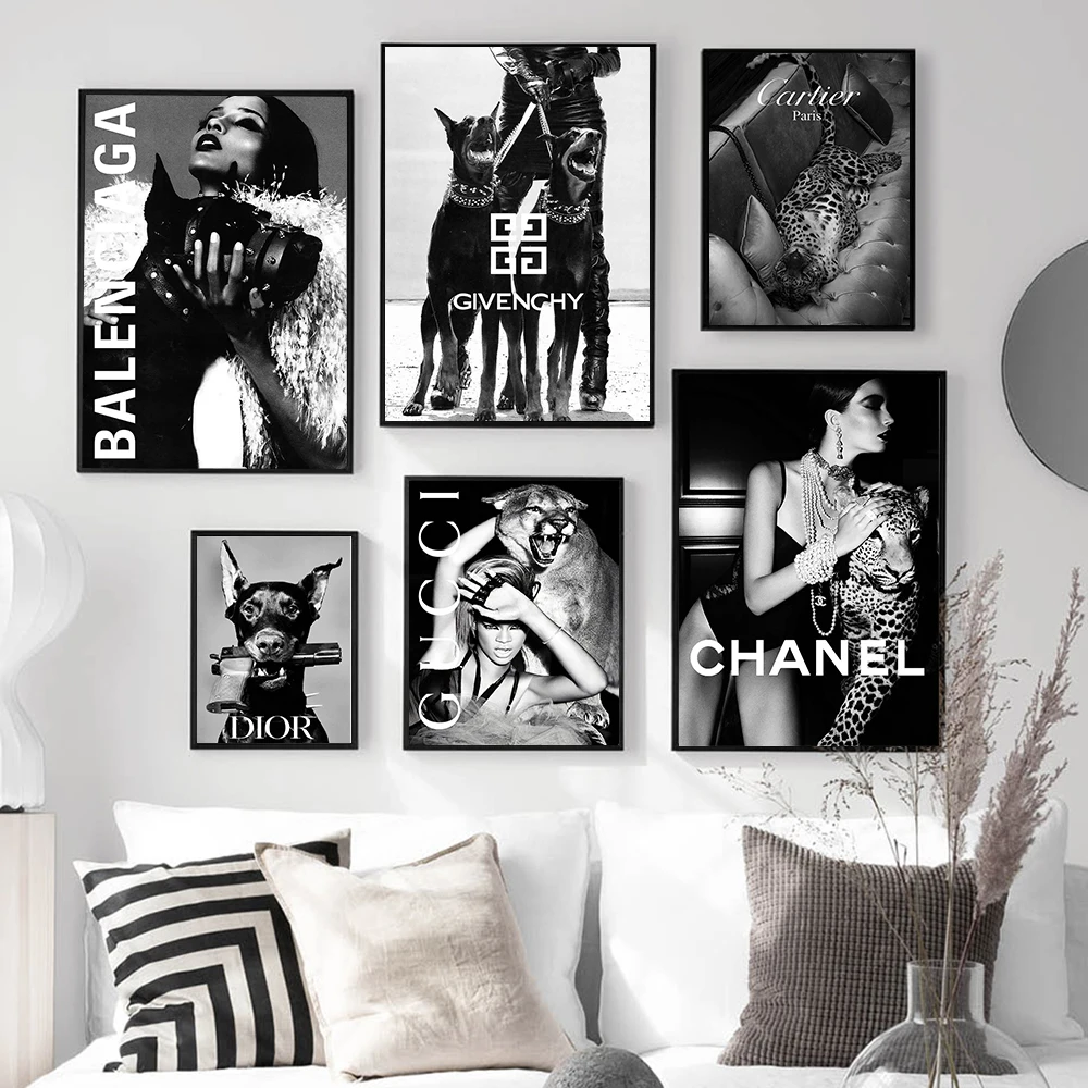 

Black And White Fashion Star And Dog Magazine VOGUE Poster Nordic Pictures Wall Art Canvas Painting Print Living Room Home Decor
