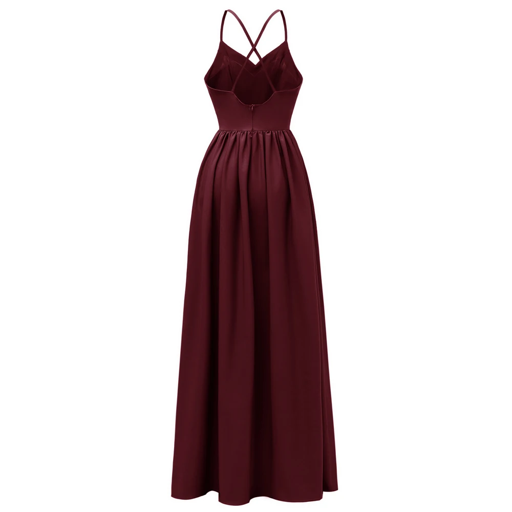 Сексуальное летнее длинное вечернее платье на тонких бретельках без рукавов с v