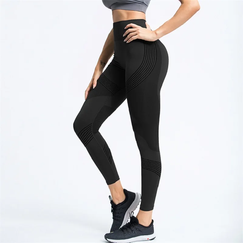 Леггинсы с высокой талией спортивные женские синие колготки для фитнеса штаны