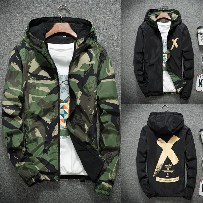 Двусторонняя Мужская куртка пальто мужская повседневная камуфляжной расцветки