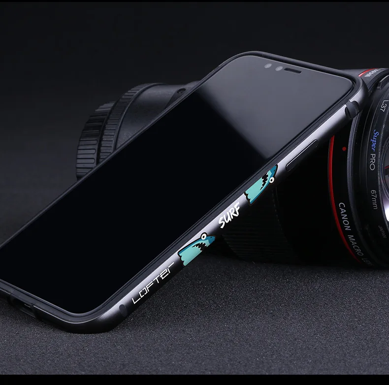 Металлический бампер для телефона с акулой для iPhone XR, чехол для телефона s для iPhone XS Max, чехол с мультяшным рисунком, алюминиевая силиконовая рамка, чехол