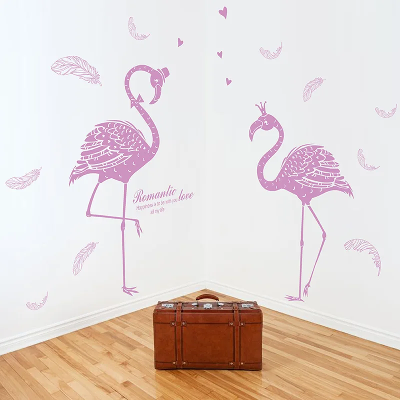 

Lovers Flamingo three generations of movable combination wall stickers fashion art decorative murals