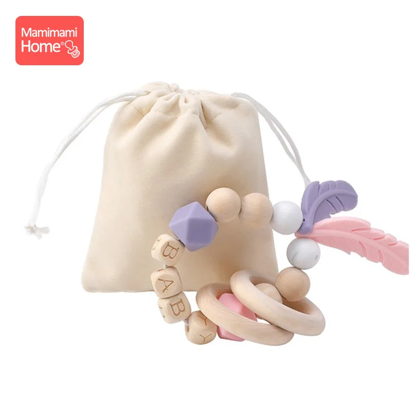 1 шт Детские Прорезыватель погремушка Силиконовые бусы перо деревянный для зубов