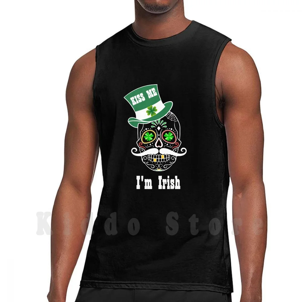 

Kiss Me I'm Irish Sugar Skull Saint Day Dead Gift Tank Tops Vest Sleeveless Great To To Husband Wife Grandpa Grandma Mom