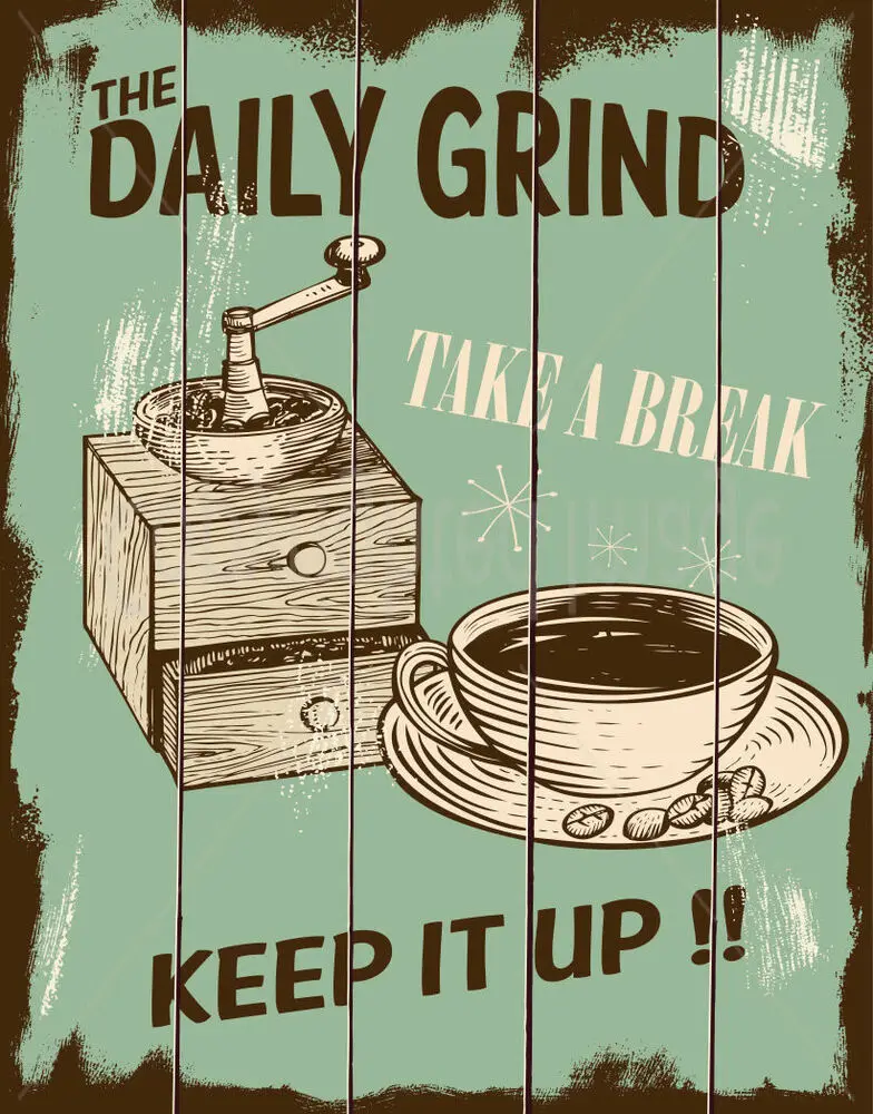 

THE DAILY GRIND COFFEE LARGE METAL TIN SIGN POSTER RETRO WALL PLAQUE