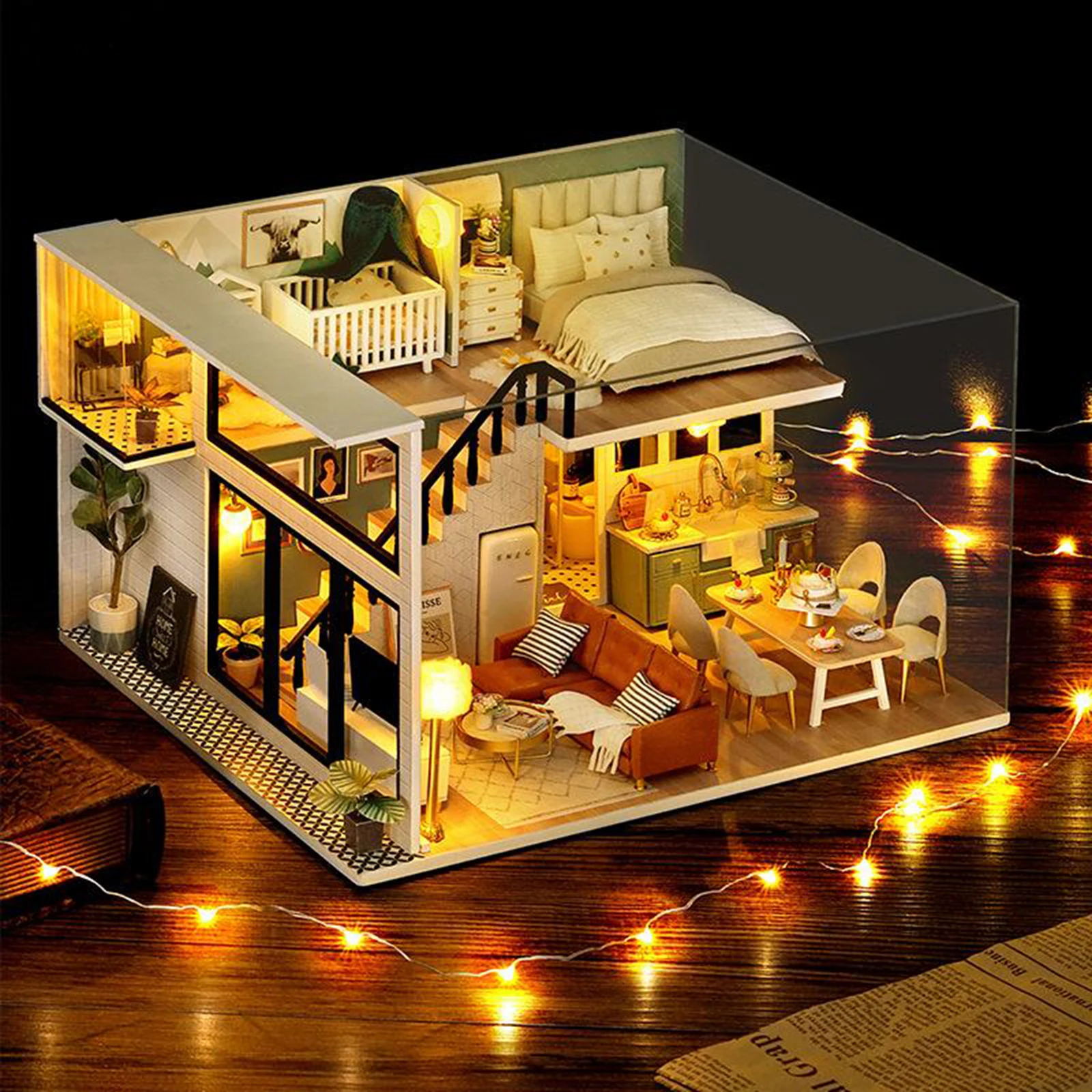 

3D DIY Wooden Miniature Doll House 1:24 Dreaming Cabin Furniture for Kids New Year Birthday Gift 6+ Years Old