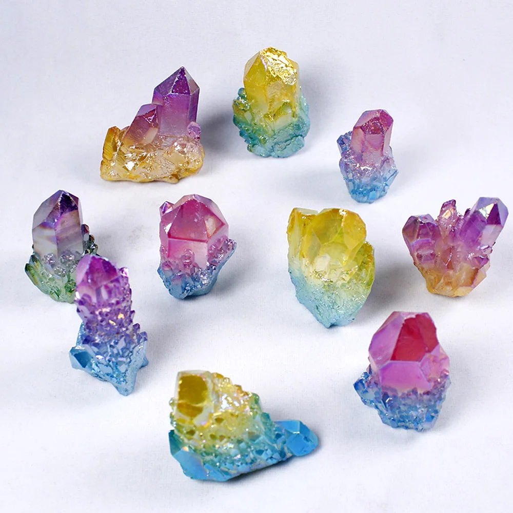 

Natural Electroplated Colorful Clear Quartz Crystal Cluster Mineral Specimen Healing Stone Demagnetization Purifying Decorate