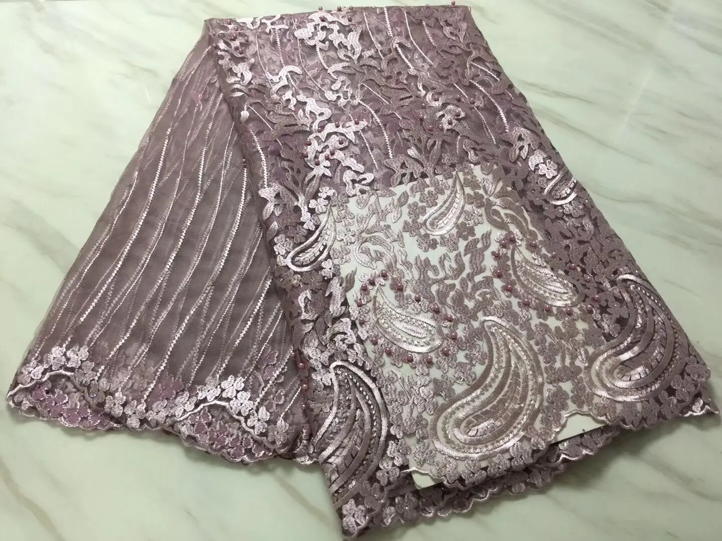 

Nigerian Lace Fabrics for Wedding 2021 African French Lace Fabric High Quality 3D Lace with Beads ,Grey Lace Applique