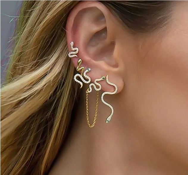 

Girafe 5pcs Gold Silver Snake Earrings Set Mini Hiphop Animal Women Ear Jewelry