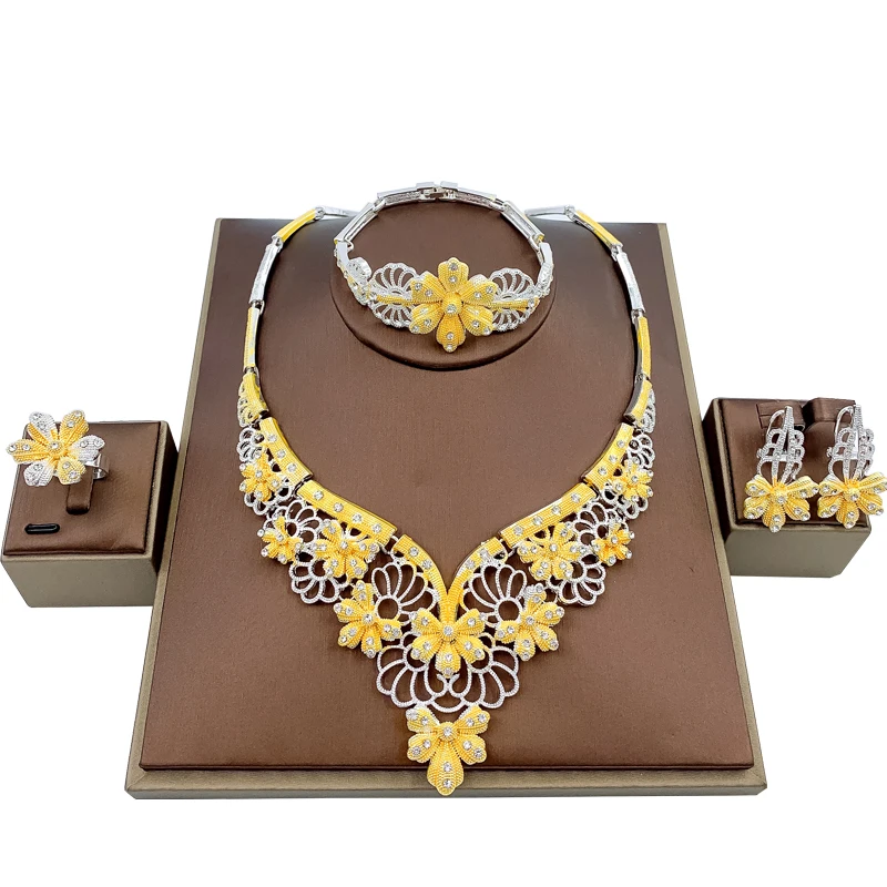 Турецкие элегантные свадебные ювелирные наборы золотое ожерелье браслет серьги