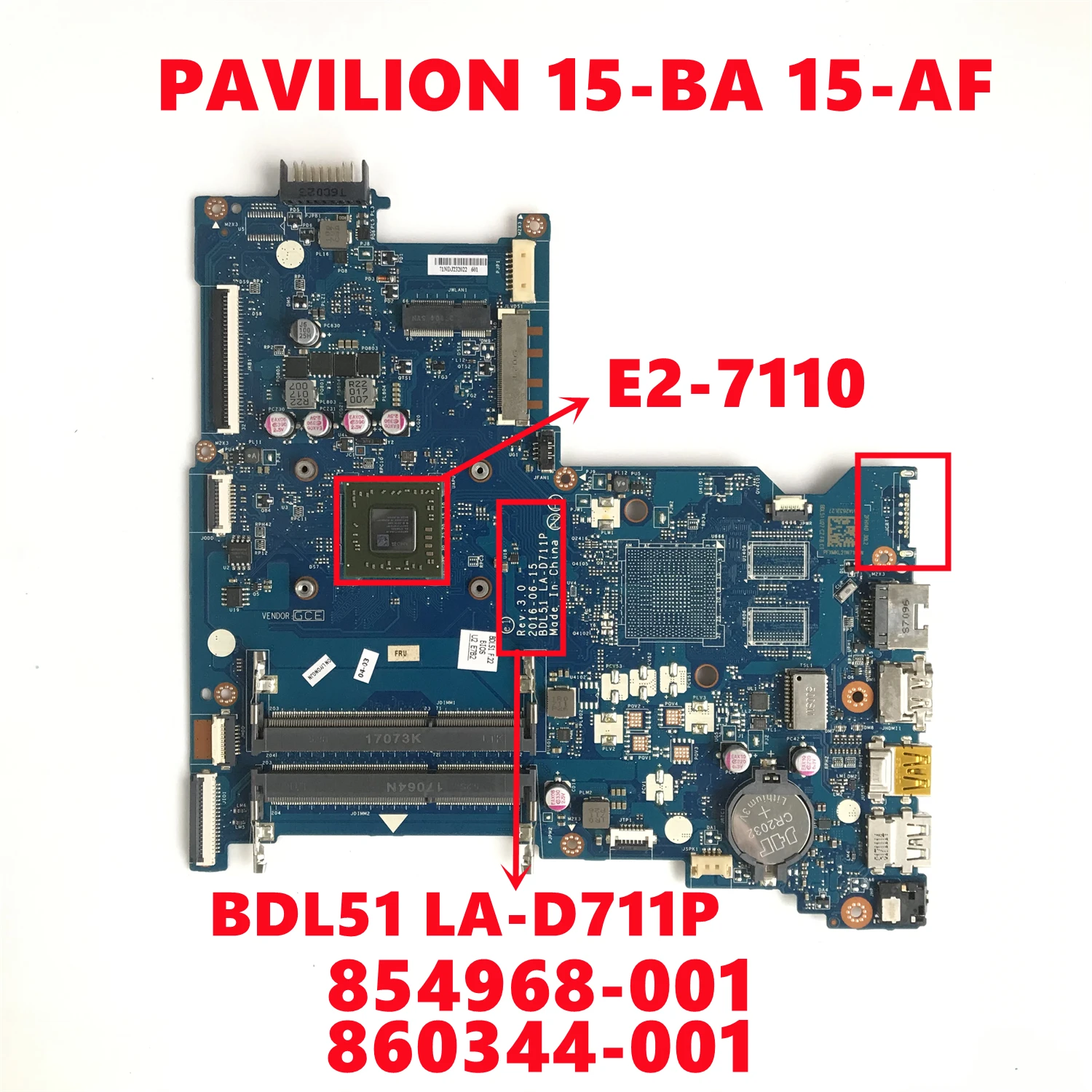 854968-001 854968-501 854968-601 860344-001 для ноутбука HP PAVILION 15-BA 15-AF материнская плата BDL51 Φ с диагональю 100%